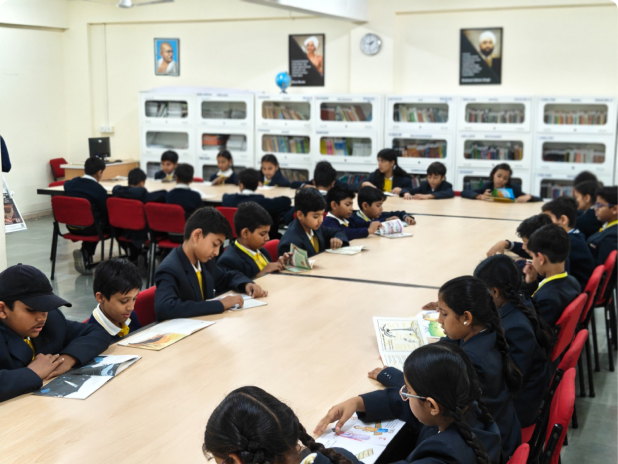 School library with books and digital resources at Mastermind School, Dudhia Indore